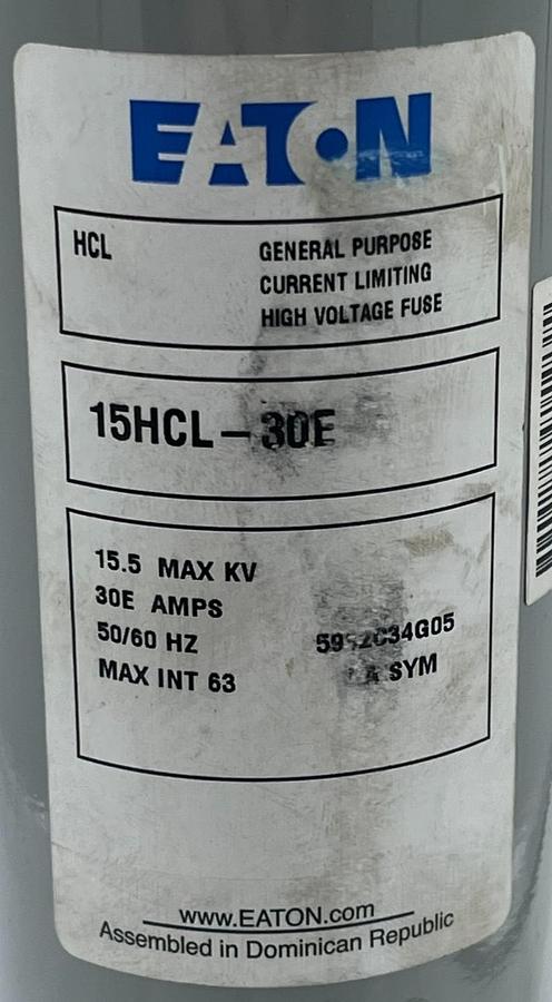 Used Eaton 15HCL-30E Power Fuse | 15.5kV Max | 30E Amp | Current Limiting HCL