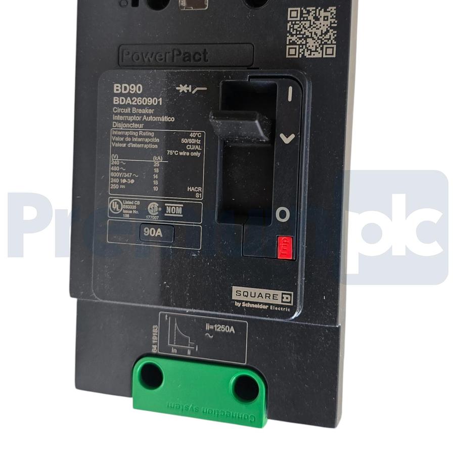 Used Square D BDA260901 | BD90 PowerPact B 2-Pole 90A 18kA 480V Circuit Breaker NSMP