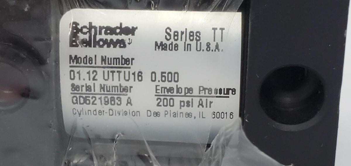 Used NEW SCHRADER BELLOWS 01.12 UTTU16 0.500 PNEUMATIC CYLINDER, SERIES TT, 200PSI