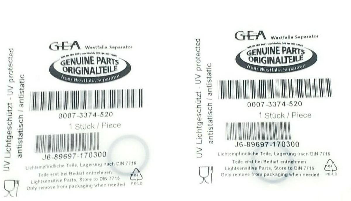 Used LOT OF 2 NEW GEA 0007-3374-520 O-RINGS J6-89697-170300