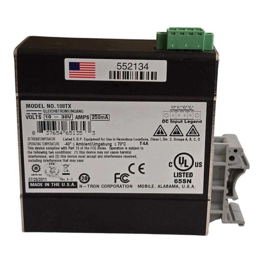 Red Lion N-Tron 108TX Industrial Ethernet Switch 8-Port 10/100BaseTX DIN Rail 837654651353
