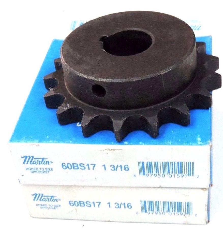 Used LOT OF 2 NIB MARTIN 60BS17 1 3/16 BORED SIZED SPROCKETS 60BS171316