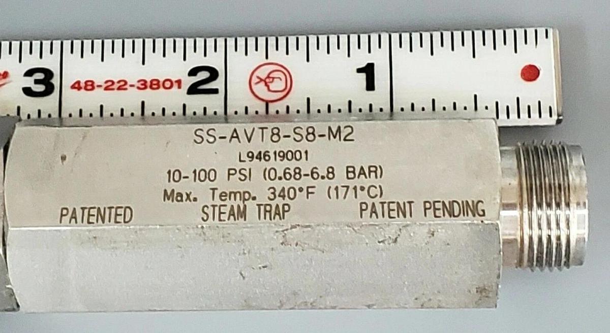 Used SWAGELOK SS-AVT8-S8-M2 STEAM TRAP 10-100 PSI SSAVT8S8M2, 0.68-6.8 BAR