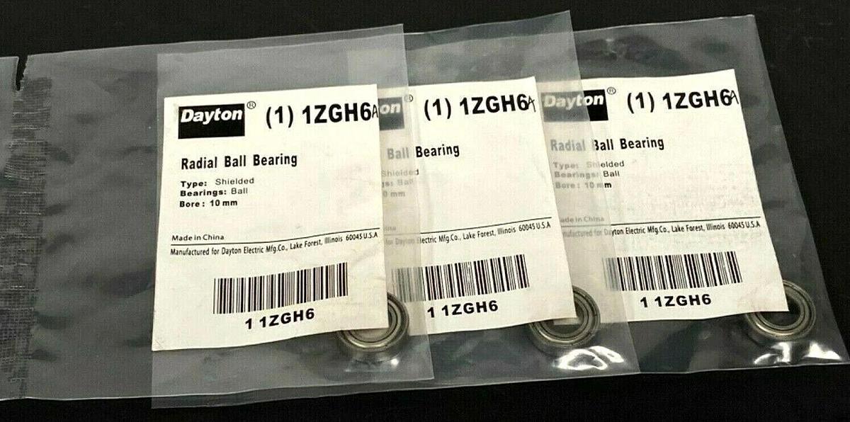 Used LOT OF 3 NEW DAYTON 1ZGH6A RADIAL BALL BEARINGS 10MM SHIELDED 1ZGH6