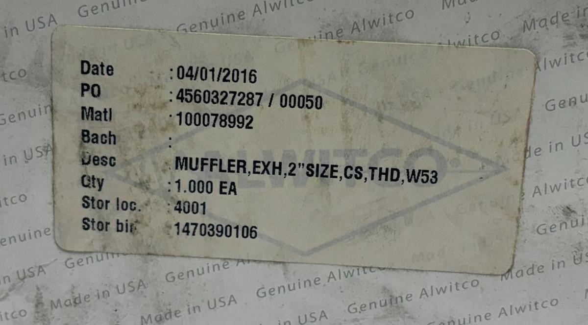 Used Alwitco B1680154168 2" NPT Bantam Exhaust Muffler 0154168 New In Box