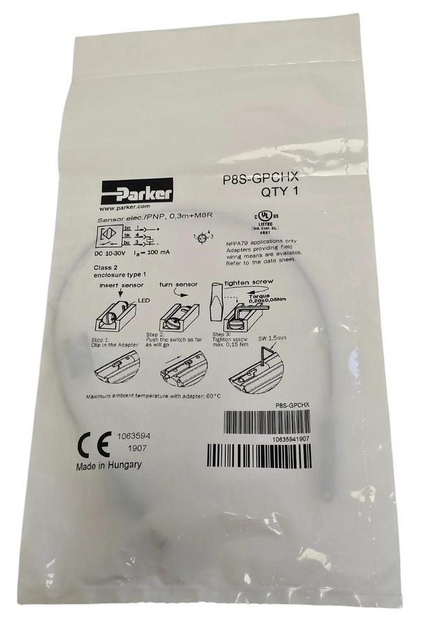 Used NEW PARKER P8S-GQCHX FLOW SENSOR PS8GQCHX 10...30V