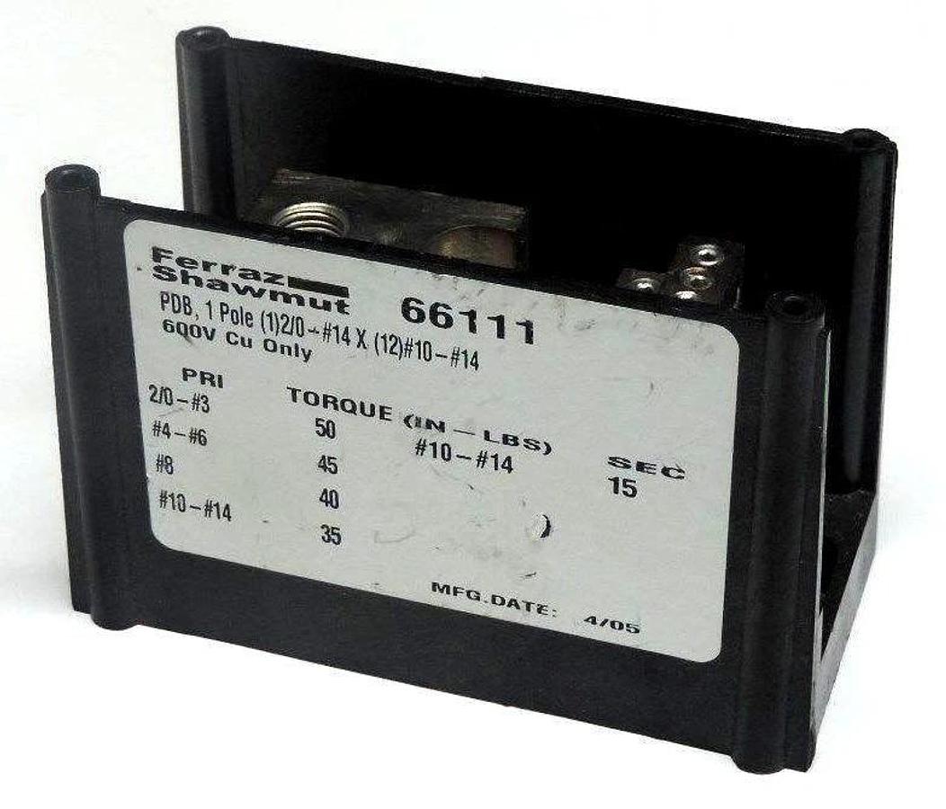 NEW FERRAZ SHAWMUT 66111 FUSE BLOCK, 175AMP, 1POLE, 600V