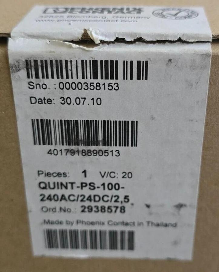 PHOENIX CONTACT QUINT-PS-100-240AC/24DC/2.5 - 2938578 POWER SUPPLY 24 V DC/2.5 A