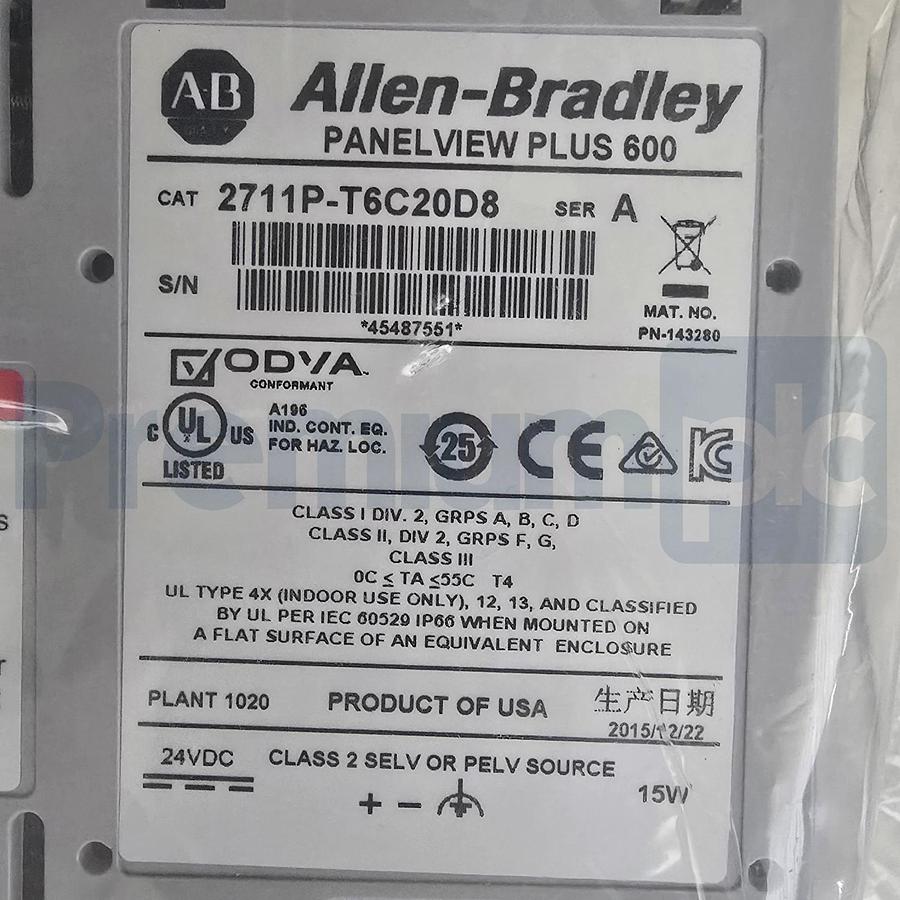 Allen Bradley 2711P-T6C20D8 /A PanelView Plus 6 600 Terminal Touch Screen NSMP 884951344143