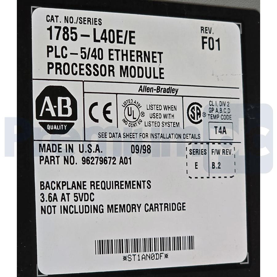 Used Allen-Bradley 1785-L40E/E PLC-5/40 Ethernet Processor Module FW B.2 REV F01 NSNP