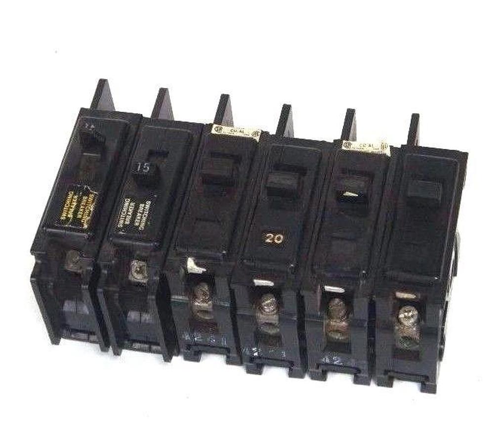 Used LOT OF 6 ITE EQ-B CIRCUIT BREAKERS 15A, 20A, EQB