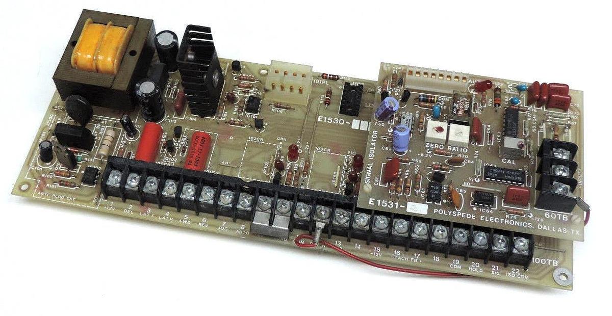Used POLYSPEDE E1530-052 CIRCUIT BOARD E153052 W/ POLYSPEDE E1531-21 ISOLATOR BOARD
