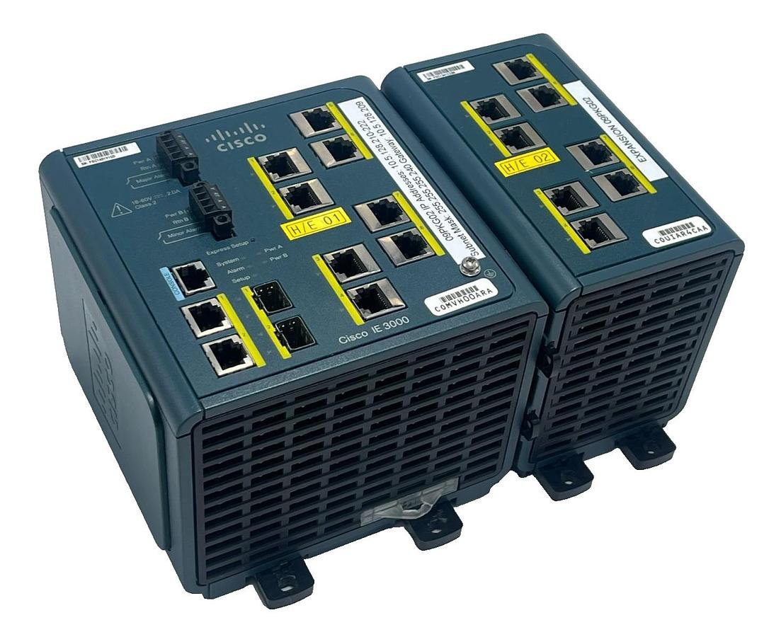 Used Cisco IE-3000-8TC Industrial Ethernet Switch w/ IEM-3000-8TM= 8-Port Expansion