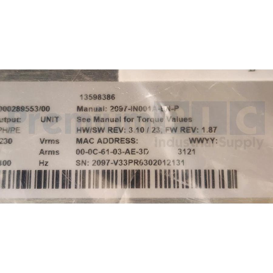 ALLEN BRADLEY 2097-V33PR6 /A KINETIX 300 EtherNet/IP INDEXING SERVO DRIVE NSMP 884951147560