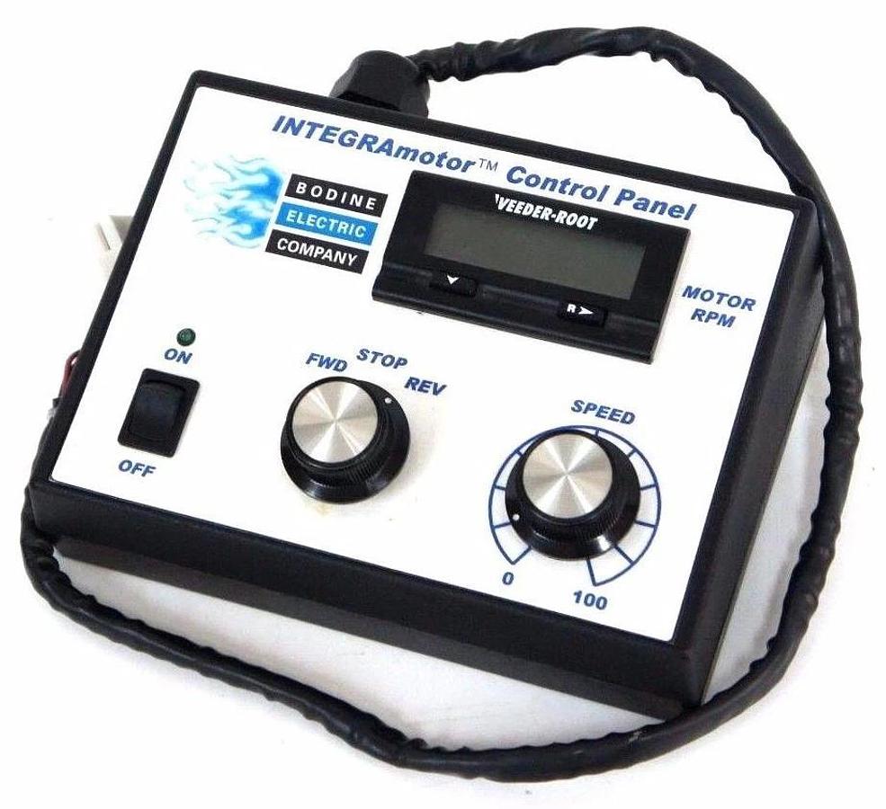 Used BODINE INTEGRAMOTOR CONTROL PANEL W/ 22B2BEBL/SR GEAR MOTOR W/CABLES AND CASE
