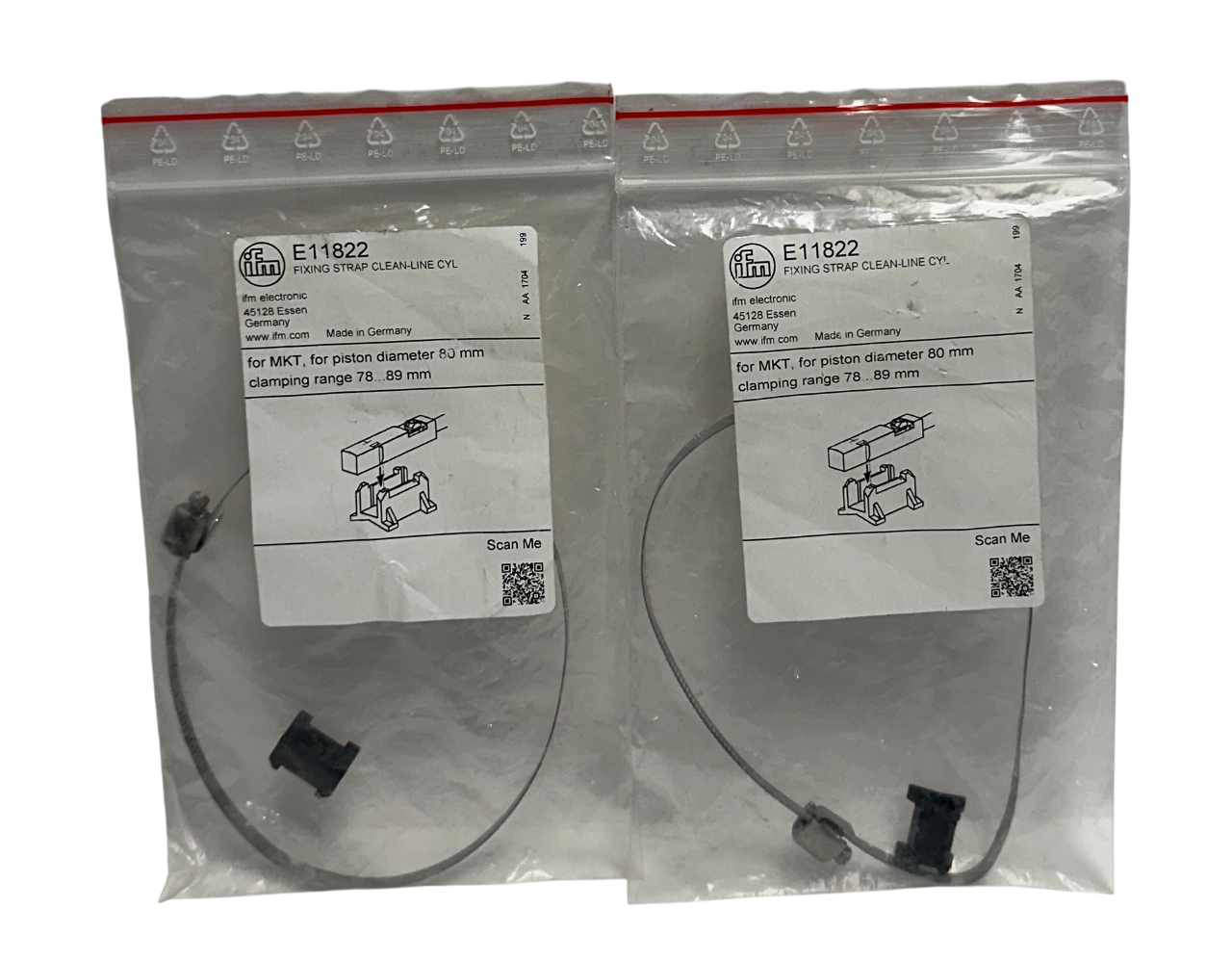 Used 2 IFM E11822 OEM FIXING STRAP CLEAN-LINE CYL FOR MKT 80mm RANGE- 78-89mm NSMP