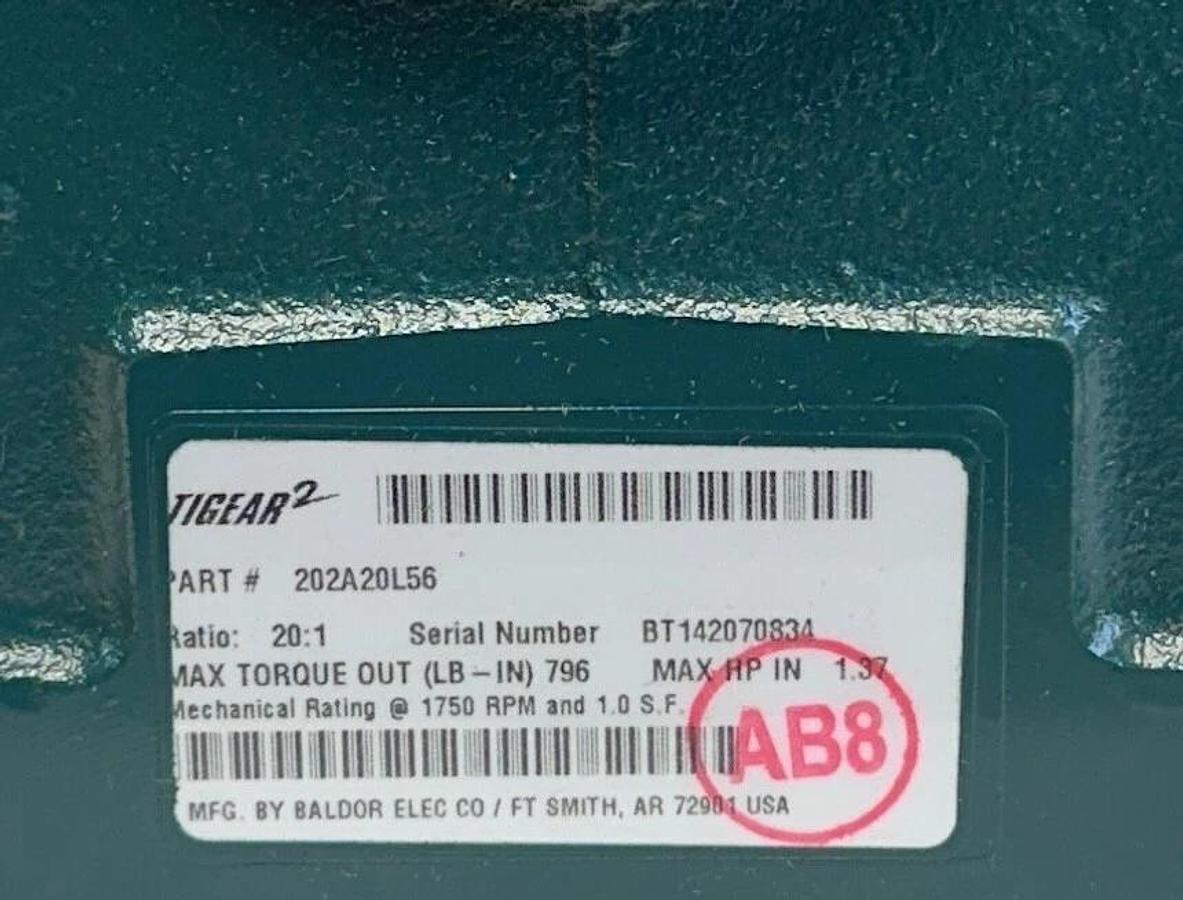 DODGE 202A20L56 TIGEAR-2 REDUCER-EXT O/P SHAFT LEFT 20:1 RATIO 1.37HP MAX NSMP