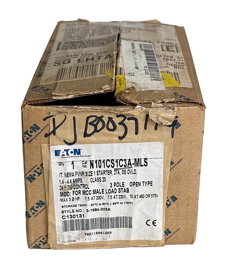 NEW EATON N101CS1C3A-MLS / 3-1584-003A NEMA FVNR SIZE 1 STARTER 27A 24VDC 3-POLE