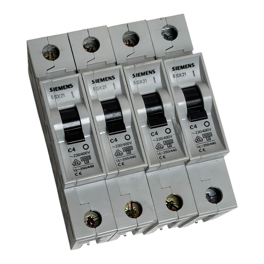 Used Lot of 4 Siemens 5SX21 C4 Miniature DIN Rail Circuit Breaker 4A 1-Pole