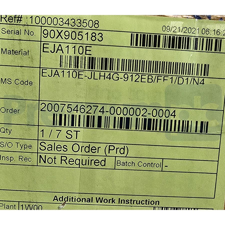 Used Yokogawa EJA110E DPharp Pressure Transmitter HART EJA110E-JLH4G-912EB/FF1/D1/N4