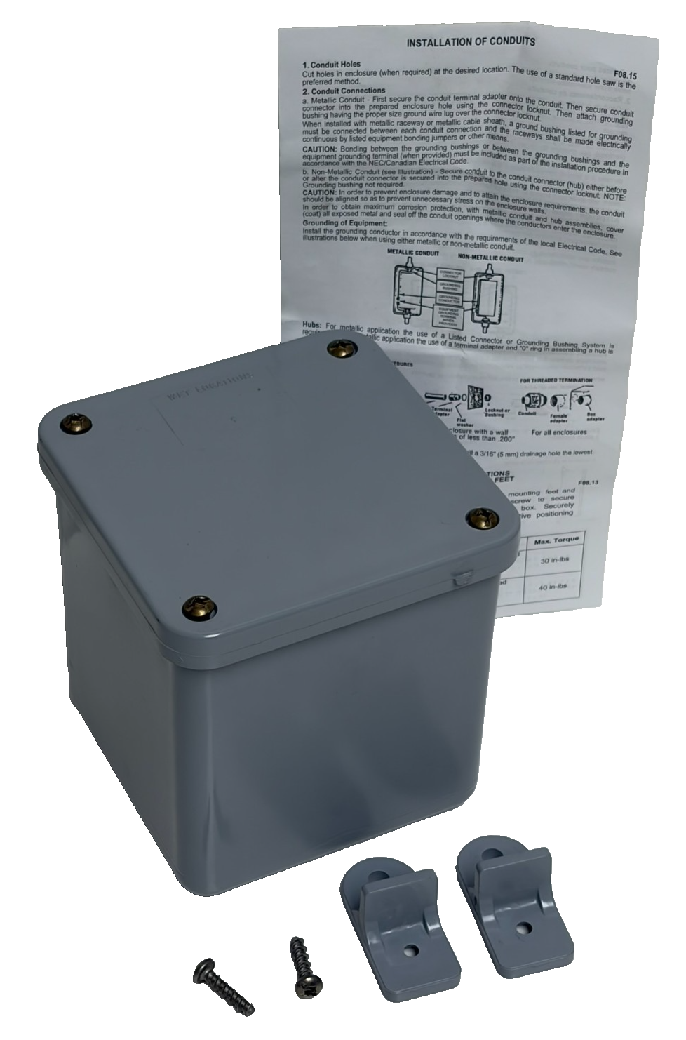 Used Scepter JB444 PVC Junction Box 4x4x4 Gasket NEMA 4X Enclosure 077696 New Box