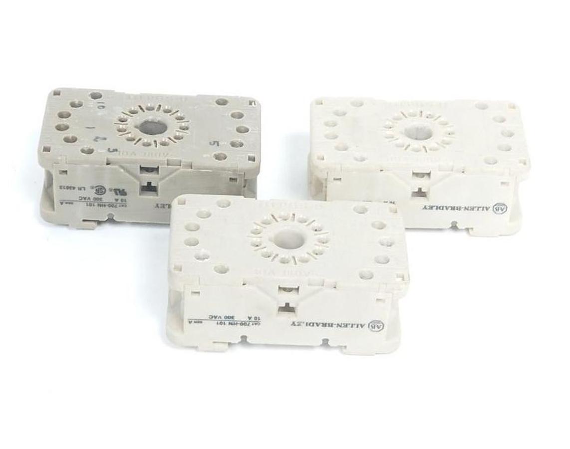 Used LOT OF 3 ALLEN BRADLEY 700-HN101 SER. A RELAY SOCKETS 11-PIN, 700HN101, 10A