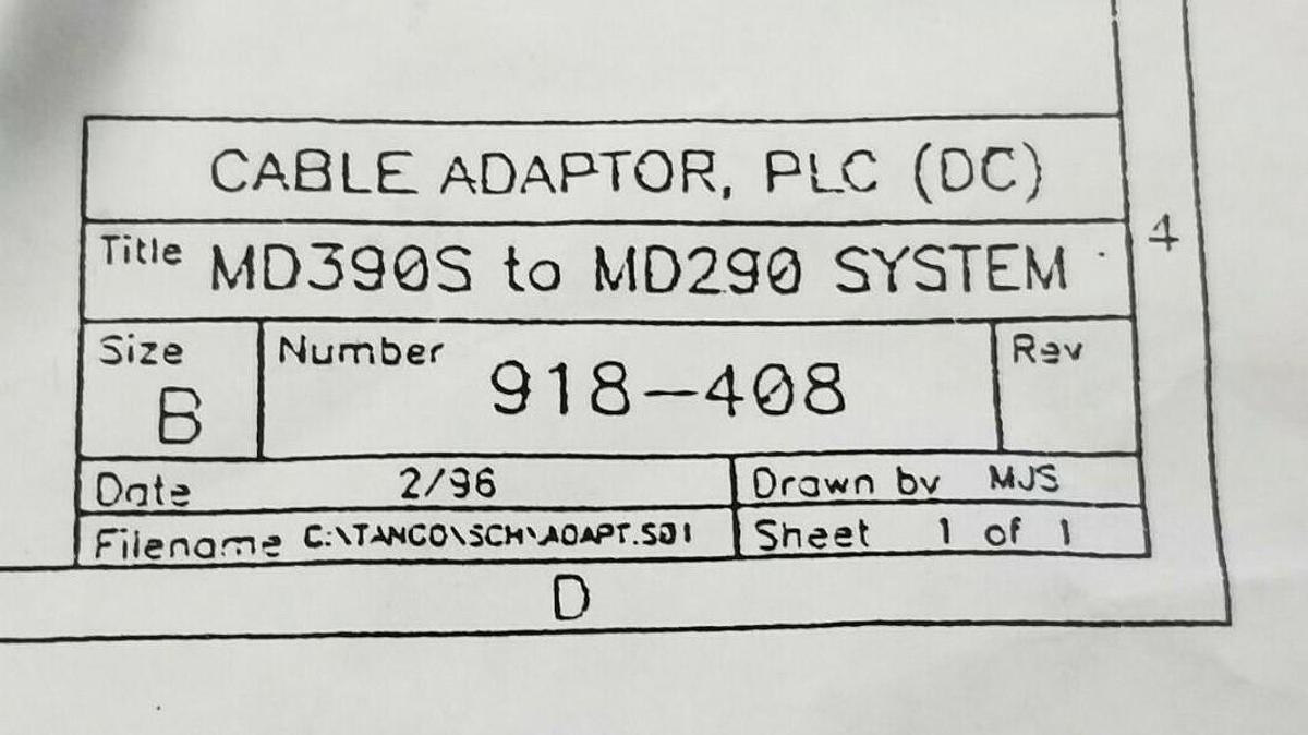 Used NEW GENERIC 918-408 PLC CABLE ADAPTER MD390 TO MD290 SIZE: B W/ 206043-3 E118830