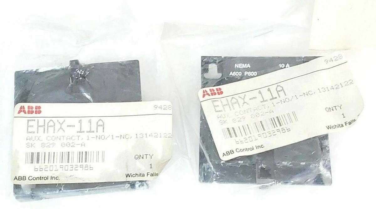 Used LOT OF 2 ABB EHAX-11A AUXILIARY CONTACTS 1NO/1NC EHAX11A