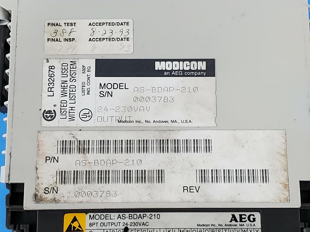 Used AEG / MODICON AS-BDAP-210 OUTPUT MODULE 8PT 24-230VAC BDAP-210 ASBDAP210 REV. D