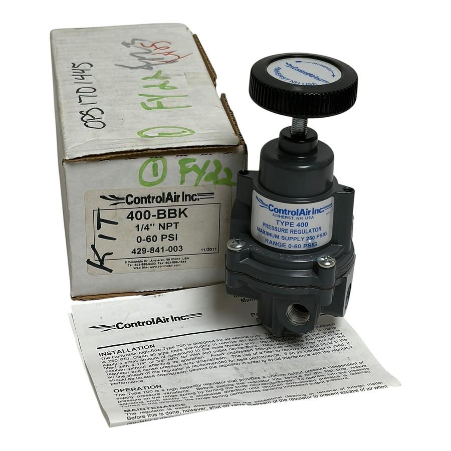 Used ControlAir 400-BBK 1/4" NPT Pressure Regulator 0-60 PSI Type 400 New In Box