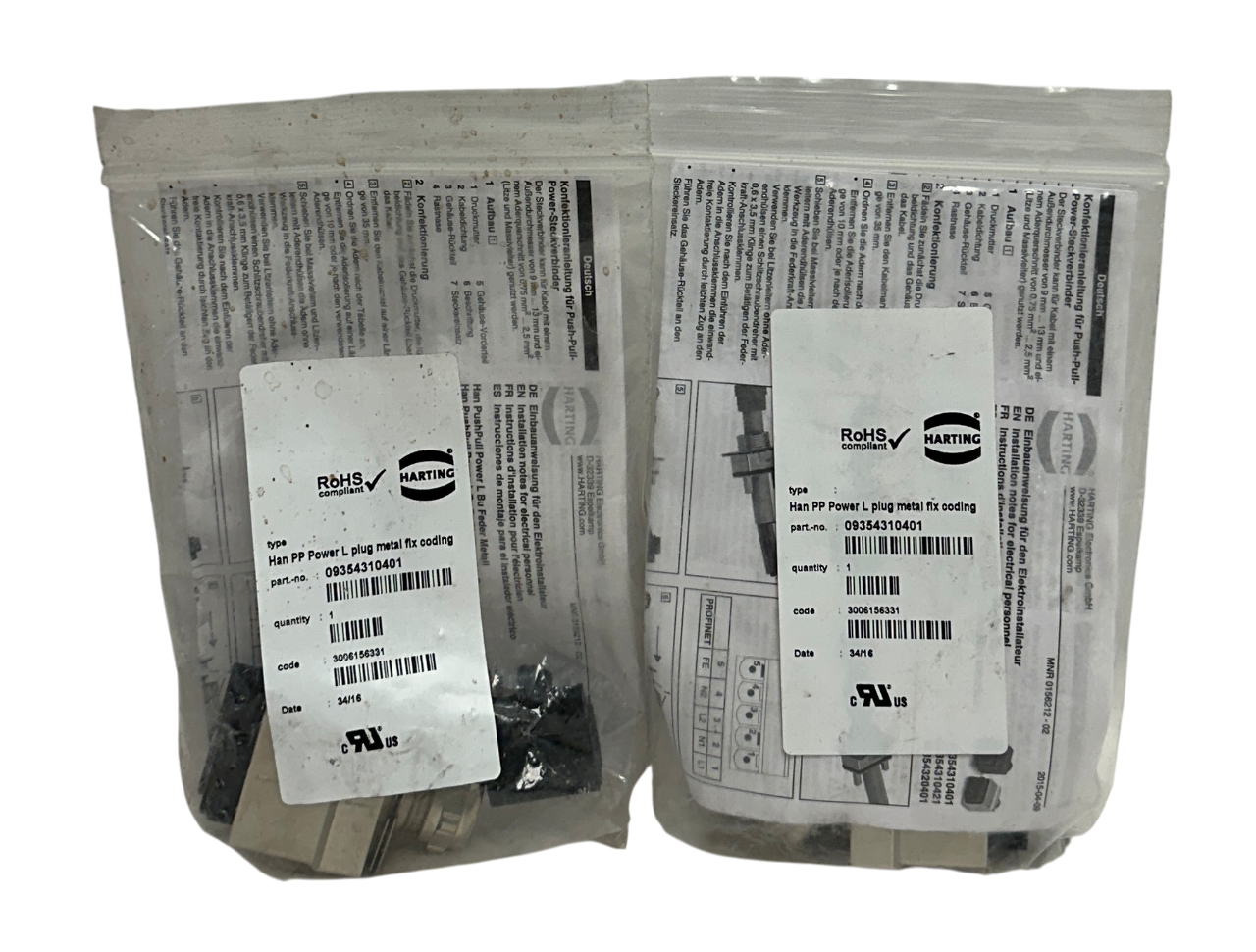 Used 2 HARTING 09354310401 HAN PP POWER L PLUGS METAL FLX CODING PUSH-IN OEM NSMP
