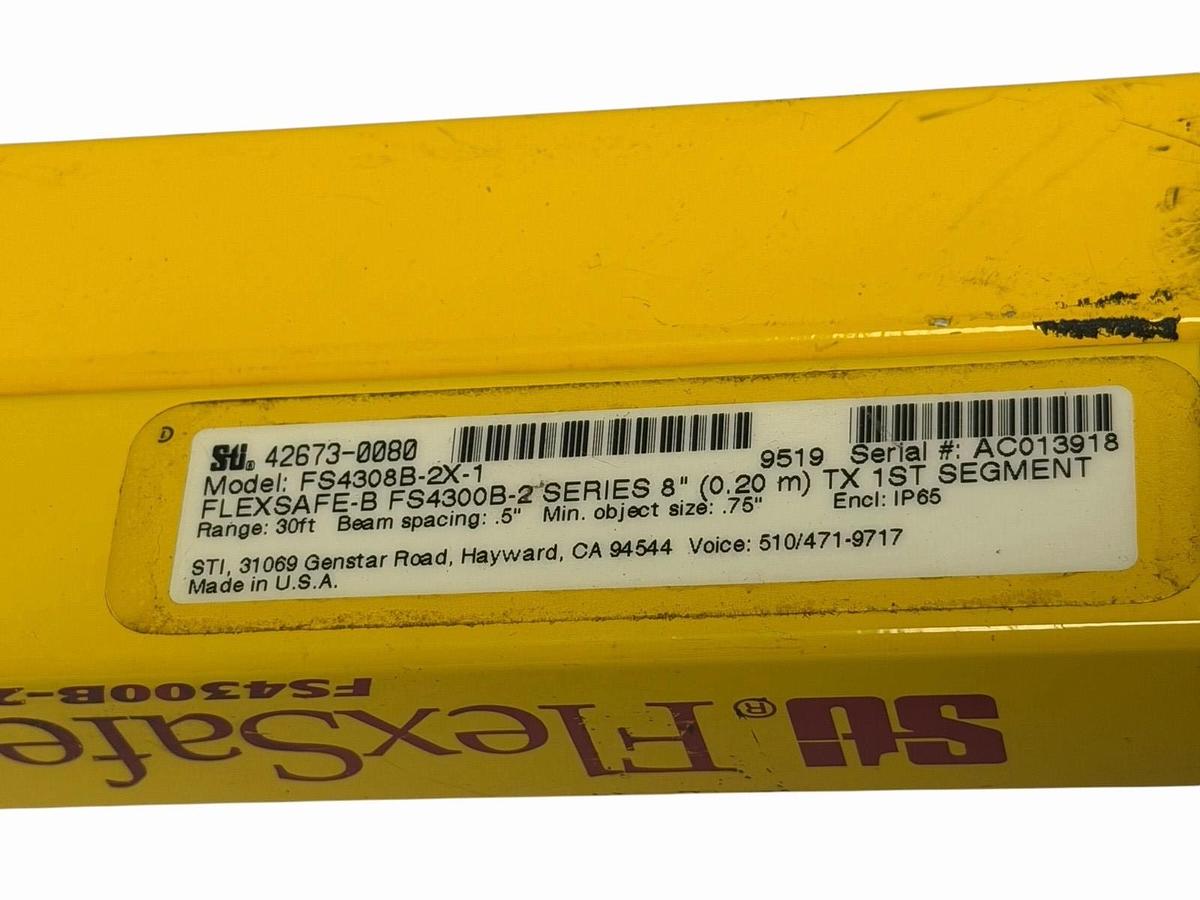 Used STI FLEXSAFE B FS4300B-2 SERIES, 8" LIGHT CURTAIN SET FS4308B-2R-1, FS4308B-2X-1