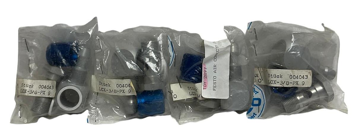Used 4 FESTO LCX-3/8-PX9 / 004043 / 4043 ELBOW QUICK CONNECTORS 3/8'' OEM NSFS