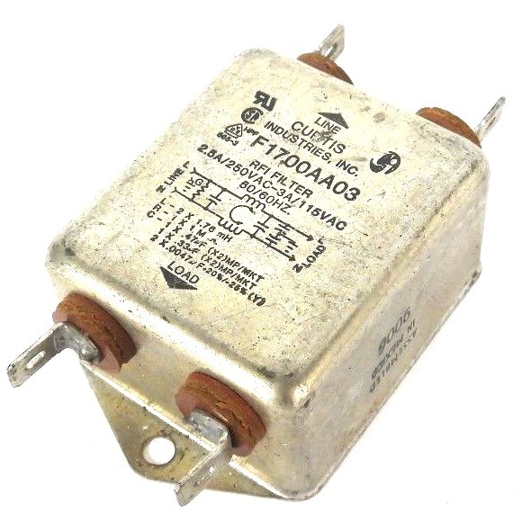 Used CURTIS INDUSTRIES F1700AA03 FILTER RFI 2.5AMP/250VAC 3AMP/115VAC 50/60HZ