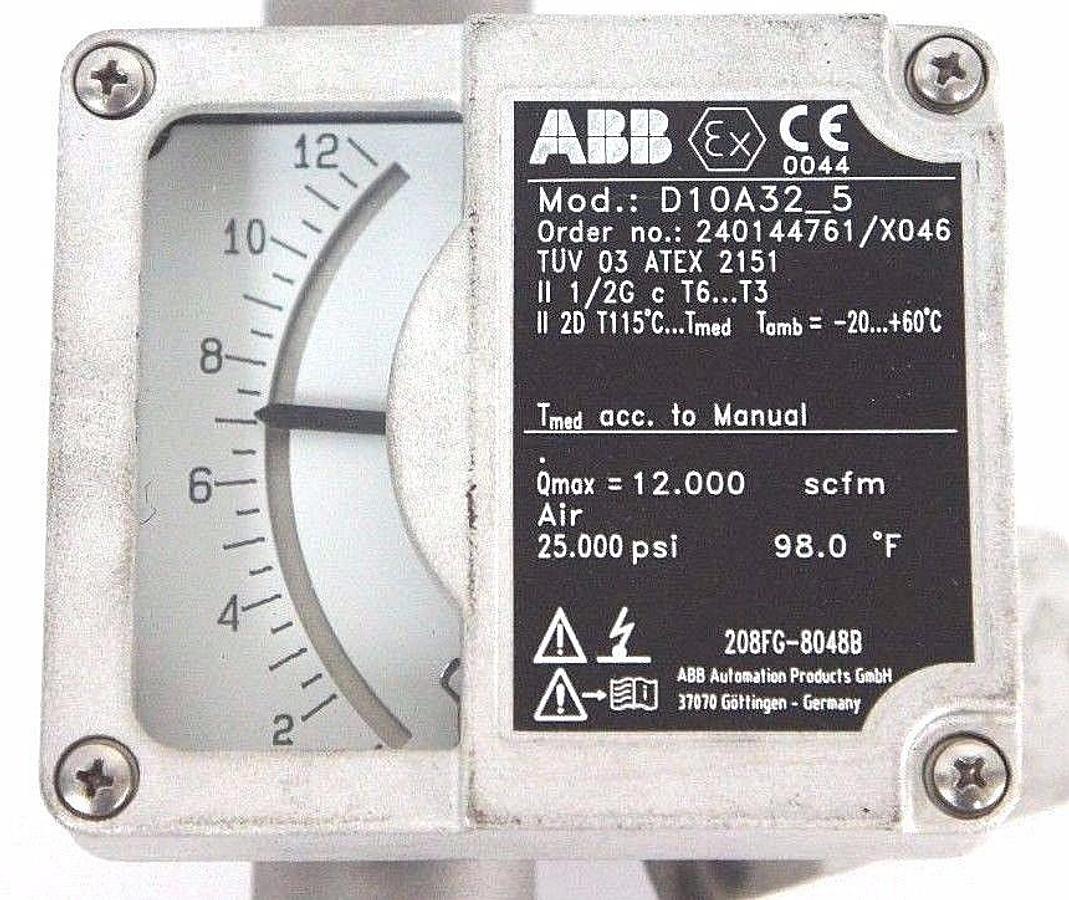 Used NEW ABB D10A32-5 FLOWMETER 1/2" NPT ORDER NO. 240144761/X046 D10A325