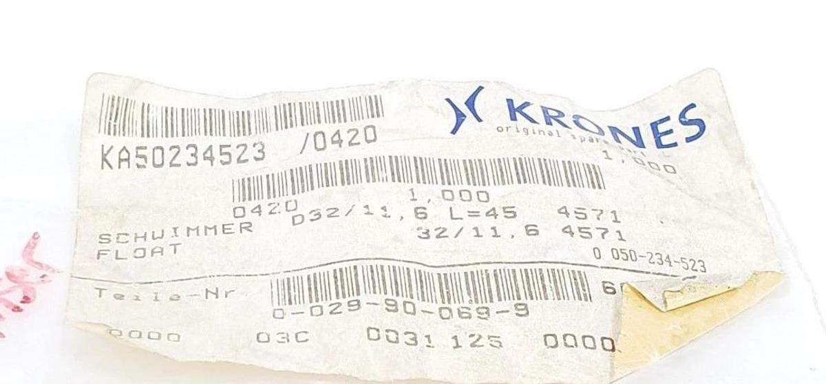NEW KRONES 0-029-90-069-9 FLOAT D 32/11,6, L=45, 4571, 0029900699