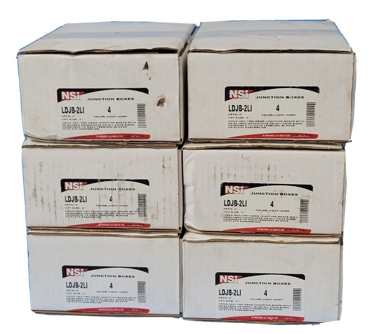 LOT OF 24 NEW NSI LDJB-2LI JUNCTION BOXES COLOR: LIGHT IVORY DEPTH: 2''