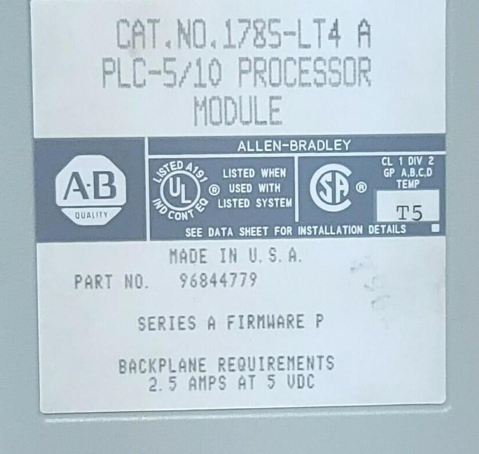 Used ALLEN BRADLEY 1785-LT4 SER. A FW. P PLC-5/10 PROCESSOR 1785LT4