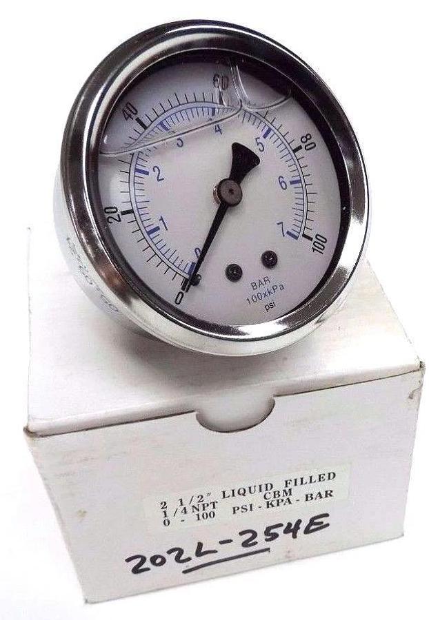 Used NIB PIC 202L-254E PRESSURE GAUGE 0-1002-1/2IN 1/4NPT CBM LIQ FILLED 202L254E