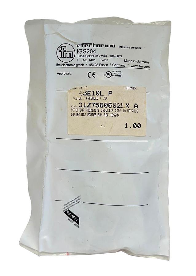 Used NEW IFM IGB3008BBPKG/M/US-104-DPS / IGS204 EFECTOR 100 INDUCTIVE SENSOR NSFS