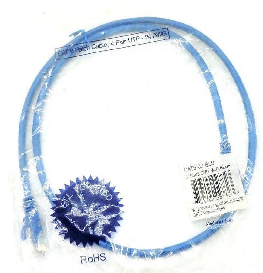 Used LOT OF 6 NEW CAT6-03-BLB 3' RJ45 SNG MLD BLUE CABLES
