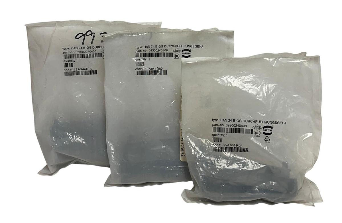 3 HARTING 09300240408 HAN 24 B-GG FEED-THROUGH HOUSINGS / SLIP HOODS OEM NSMP