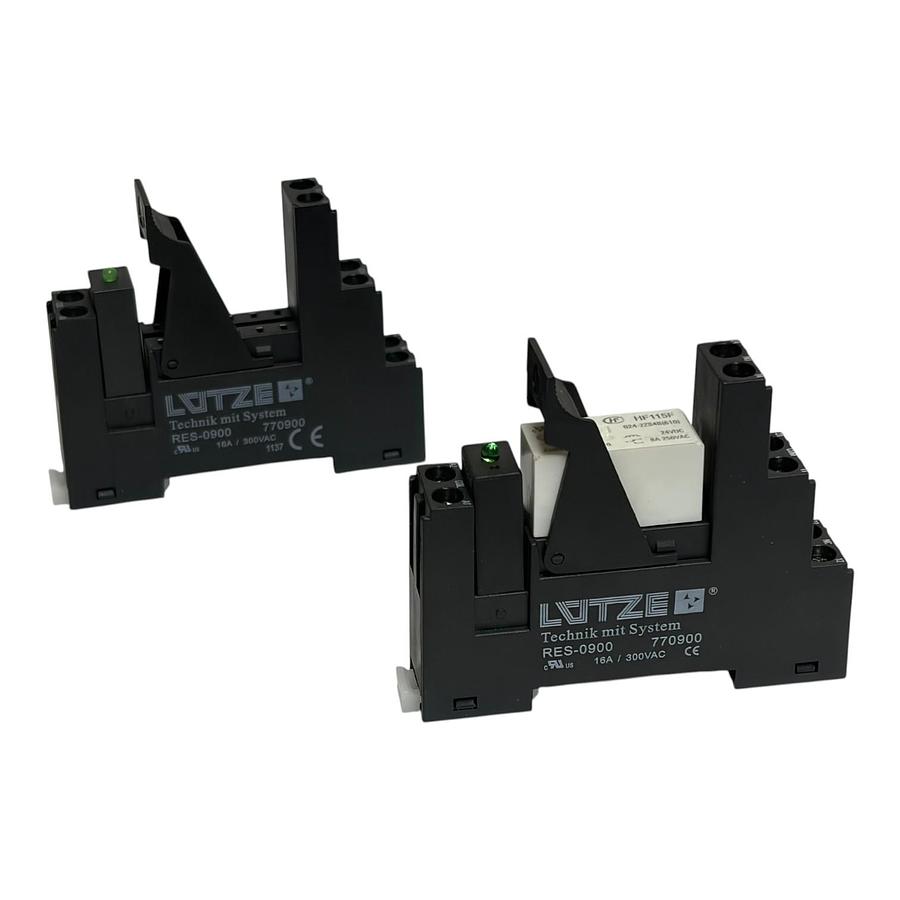 Used Lot of 2 Lutze RES-0900 770900 Relay Sockets with 1 HF115F 24VDC Power Relay New