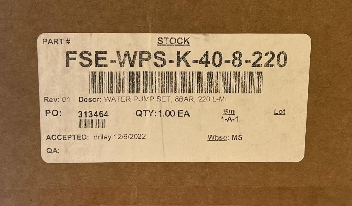 FIREFLY AB WATER PUMP SET 28850-0110, PAK-40-10-NPT, FSE-WPS-K-40-8-220 SPARK