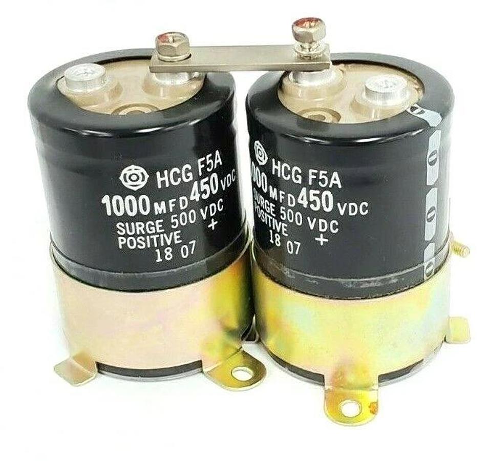 Used LOT OF 2 HITACHI HCGF5A 1000 MFD 450 VDC CAPACITORS SURGE 500 VDC