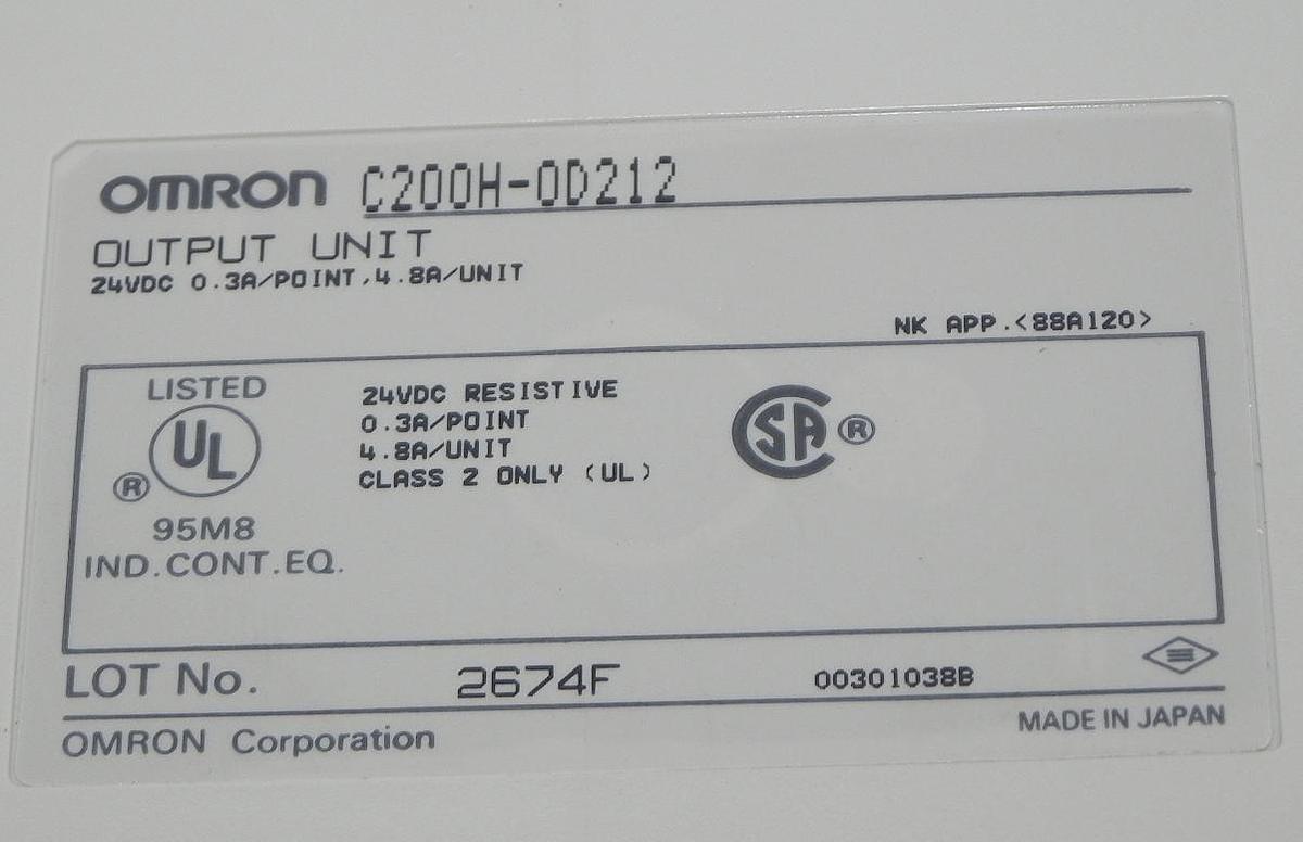 Used OMRON C200H-OD212 OUTPUT MODULE 24VDC 0.3A/POINT, 4.8A/UNIT, C200H-0D212