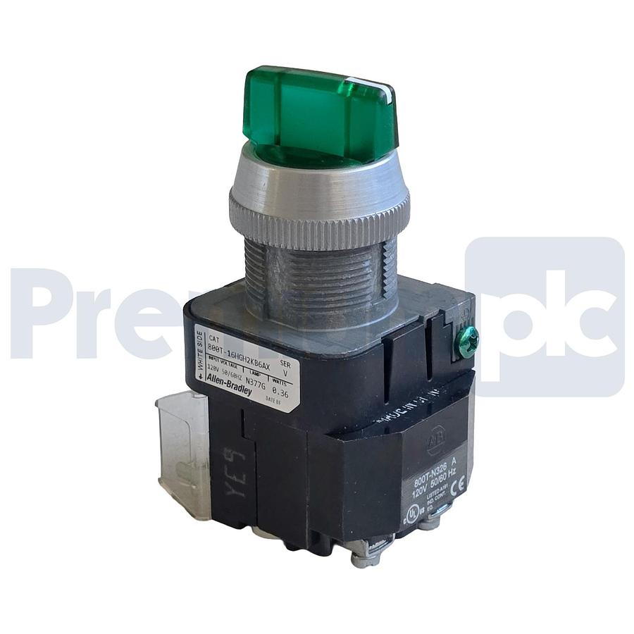 Allen-Bradley 800T-16HGH2KB6AX /V Selector Switch 30mm 2-Pos Green LED 120V NSNP