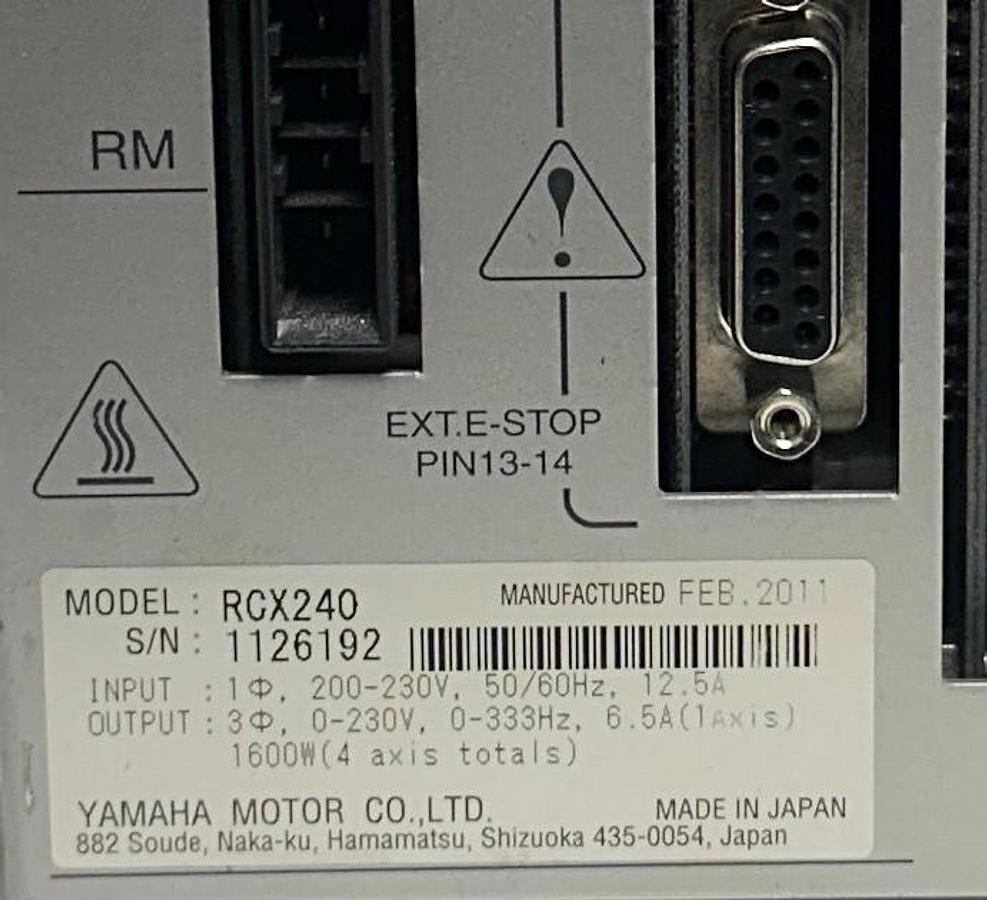 Used YAMAHA MOTOR RCX240 ROBOT CONTROLLER 4-AXIS 200-230V 12.5A W/ RGU-2 MODULE USNP