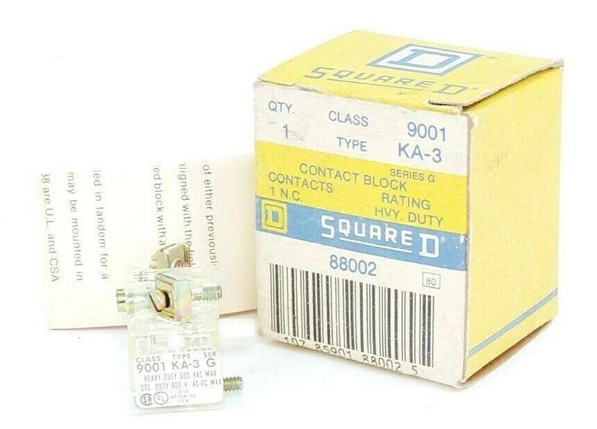 NIB SQUARE D 9001-KA-3 CONTACT BLOCK 9001KA3 SER. G