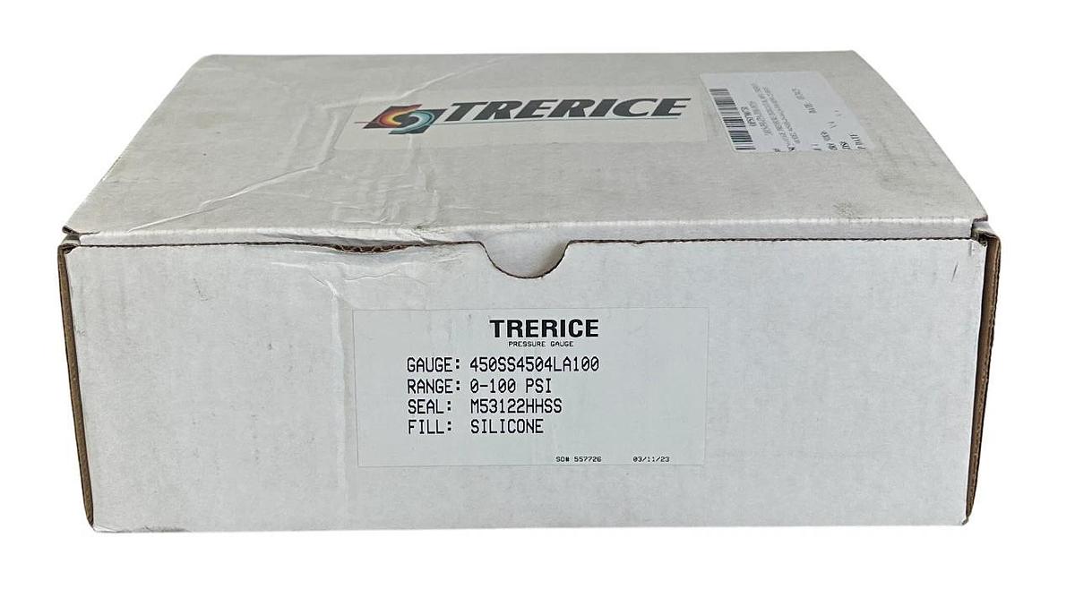 TRERICE 450SS4504LA100 / M53122HHSS PRESSURE GAUGE 0-100PSI SILICONE NSMP